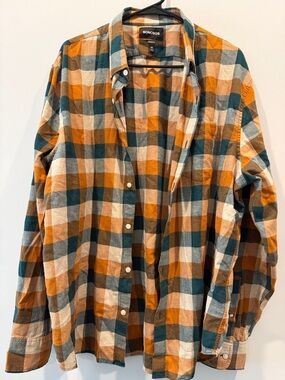 Bonobos Orange, Green & Cream Plaid Button-Down Shirt